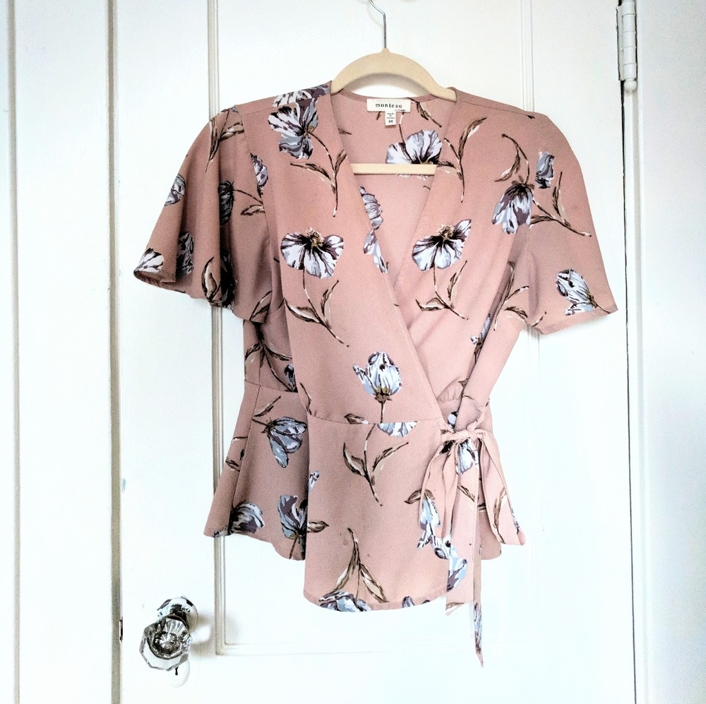 Blush Floral Wrap Blouse